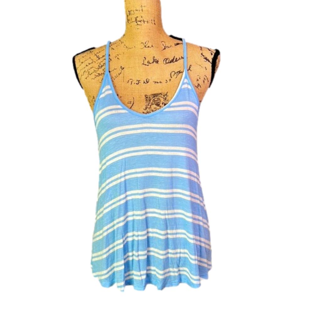 American Dream Blue & White Striped Racerback Tank Like New Size L